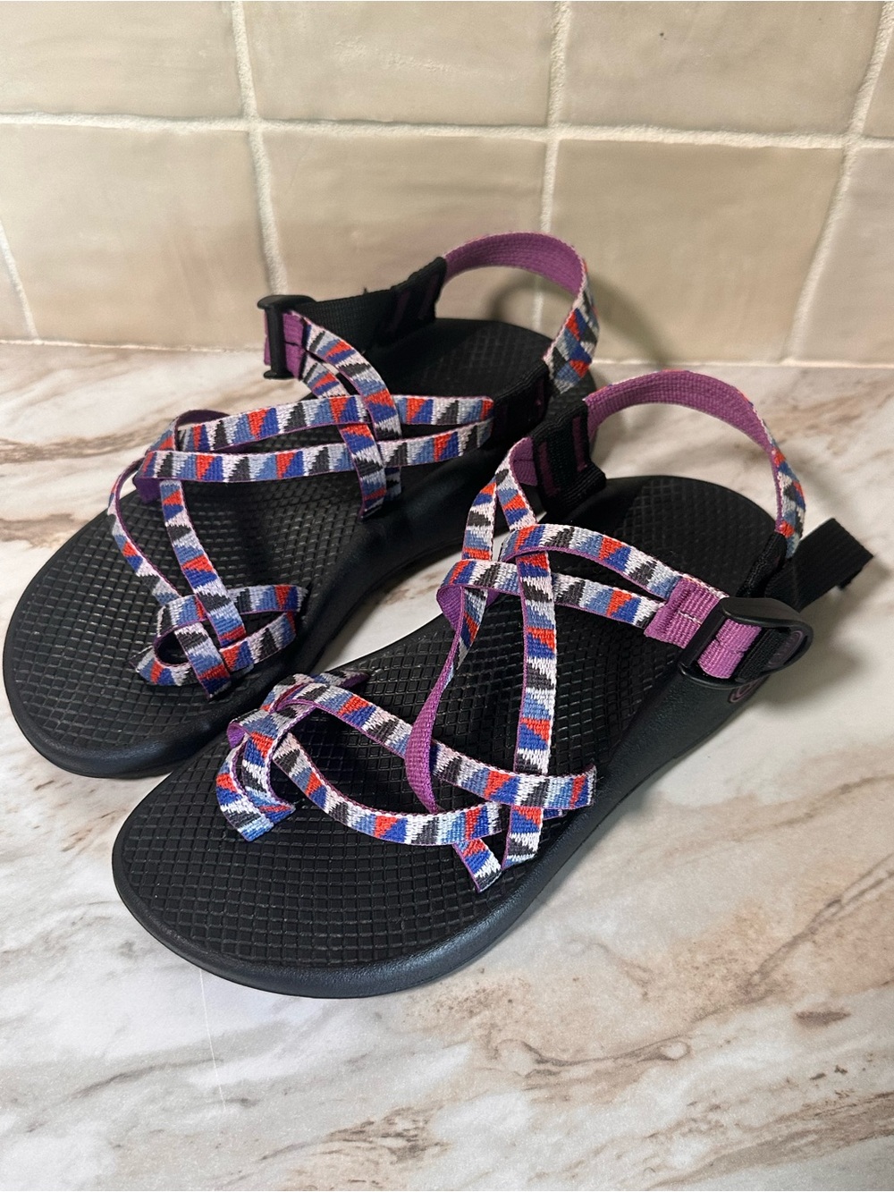 the Chaco ZX/2 Classic sandals in the Camper Purple